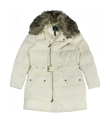 Nueva chaqueta acolchada Lauren Ralph Lauren para mujer con ribete de piel sintética moderna crema grande Foto 1 de 2