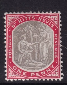 ST KITTS-NEVIS EDVII SG2, 1d gris-negro y carmín - montado como nuevo - Imagen 1 de 2