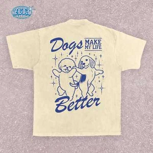 Dog Lovers T-Shirt Dogs Make My Life Better Graphic Tee for Dog Mom Dad Gift - Picture 1 of 10
