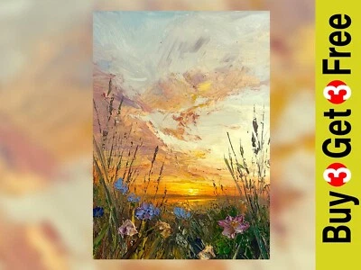 Brilho do pôr do sol flor silvestre 5 x 7 impressão em papel fosco | Pintura cênica da natureza - Imagem 1 de 4