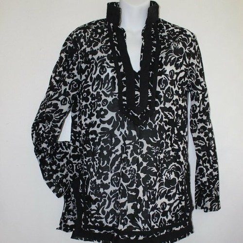 Camicetta tunica MICHAEL KORS donna nera bianca SEMI VELATA tessuto cotone top M