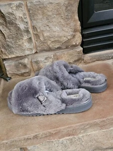 Fireside by Dearfoams Cairns Shearling Easy On/Off Slide Sandal Slipper Size 10 - Picture 1 of 7