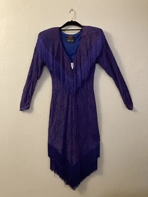 Vestido de fiesta vintage Climax Karen Okada para David Howard púrpura con flecos talla 13/14 Foto 1 de 4