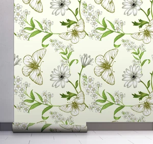 GW4051 Garden Flower w Butterflies Peel&Stick Wallpaper Roll 20.5in W x 18ft L - Picture 1 of 16