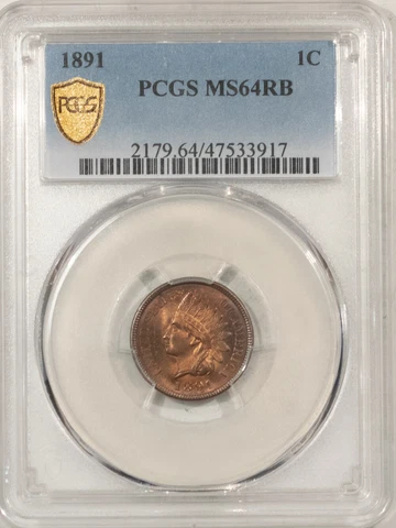 1891 INDIAN CENT - PCGS MS-64 RB, MOSTLY RED, PRETTY & PQ! Cover