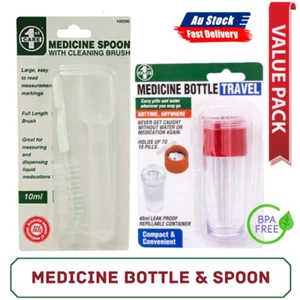 Spoon Measuring With Cleaning Brush & Bottle Medicine 2 in 1 (Pills & Water) Set - Picture 1 of 9