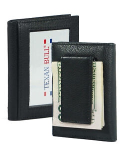 Mens Genuine Leather Money Clip Wallet Magnetic Black ID Credit Card Holder MC18