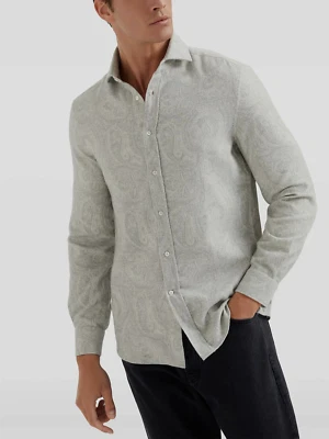 NUEVO CON ETIQUETAS $1450 Camisa Brunello Cucinelli Hombres Calce Ajustado Franela Paisley Abotonada A252 Foto 1 de 4