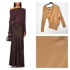 ENZA COSTA Tissue Cashmere Slouch Sweater Women Small Camel Asymmetric Shoulder  - Bild 1 von 16