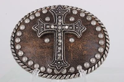 CINTURÓN CRUZADO CUERO MARRÓN CRISTALES TRANSPARENTES HEBILLA 2034B Foto 1 de 2