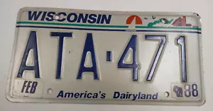 Wisconsin Feb1988 Single Vehicle License Plate #ATA-471 - Picture 1 of 2