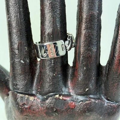 Anillo banda elástica placa níquel plata talla 8,5 con monograma EMD Foto 1 de 4