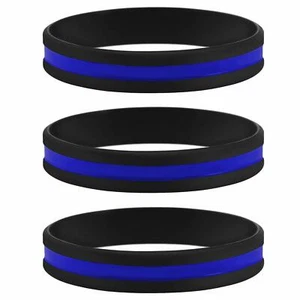 Thin Blue Line Bracelet Silicone Rubber Bracelets Wristband Band Pack of 3 - Picture 1 of 3
