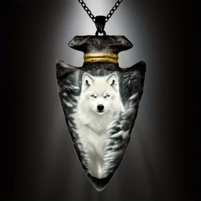 Wolf White Arrow Head Necklace Native American Jewelry Nature Pendant - Image 1 of 4