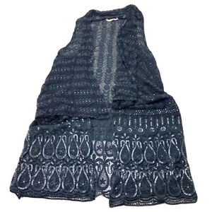 Soft Surroundings Women One Size Duster Blue Sleeveless Open Cardigan Sheer Lace - Picture 1 of 11