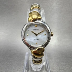 Seiko Solar Watch Women 22mm MOP Dial Two Tone Round V115-0ah0 Runs - Picture 1 of 11