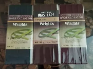3 pkgs Wrights Bias Tape Single Fold Vintage NEW Sealed - Picture 1 of 1