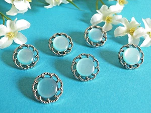 1395C Stunning Buttons " Candy Crush " Blue Silver Lot Of 6 Buttons Ép. 1950 - Picture 1 of 3