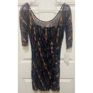 NWT Weston Wear Abstract Print Mesh Overlay 3/4 Sleeve Fitted Dress Size S - Picture 1 of 3
