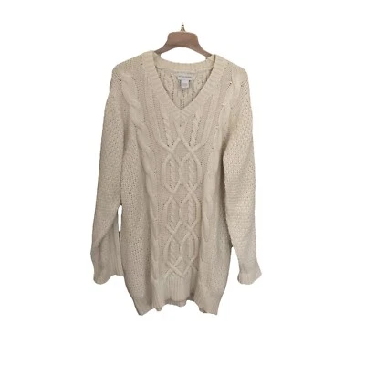 Suéter suave envolvente para mujer PXL marfil tejido con cable seda mezcla de angora túnica Foto 1 de 4