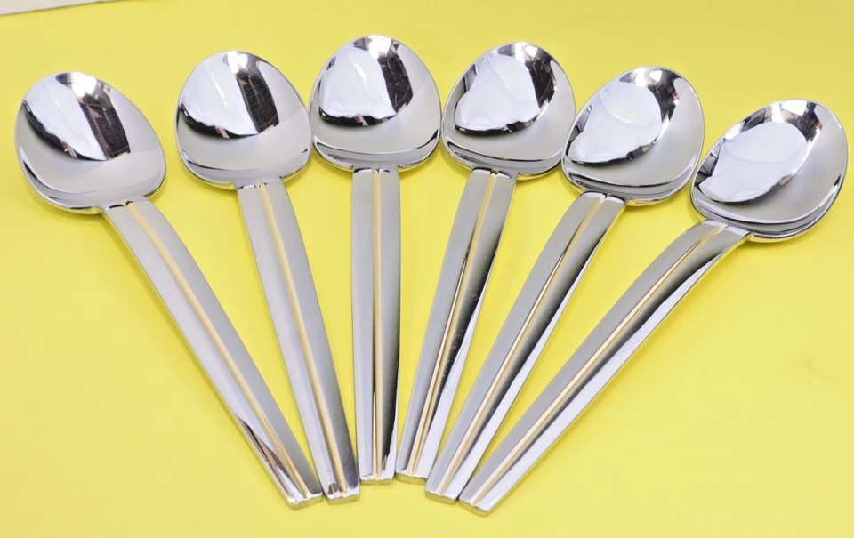 WMF Cromargan RUE ROYALE GOLD Stainless 6 Soup Spoons 18/8 Glossy Flatware - Image 1 of 4