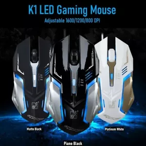 Gaming Mouse LED Breathing Fire 4 Button Silent USB Wired 1600 DPI Laptop PC USA - Picture 1 of 18