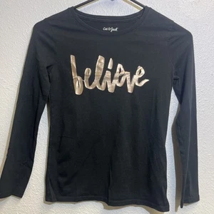 🔥CAT & JACK Youth Girl's   Size (7/8) Long Sleeve believe black - Picture 1 of 4
