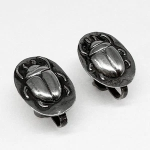 INUSUAL 30s-40s De Colección Taxco Mexicano PRE-ÁGUILA Plata Esterlina ESCARABAJO Pendientes Insecto - Imagen 1 de 4