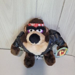 VTG TAZMANIAN DEVIL Looney Tunes Plush Stuffed Animal 1993 BIKER Jacket 10" TAZ - Picture 1 of 5