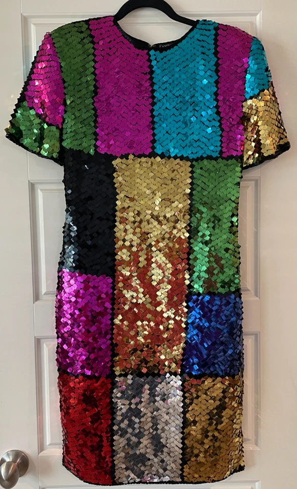 Vestido de lentejuelas vintage de noche perla mediano cóctel graduación Nochevieja *RARO* Foto 1 de 4