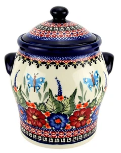 Polish Pottery Market Canister with Lid - 51 Oz., Handcrafted Zaklady Boleslawie - Picture 1 of 4