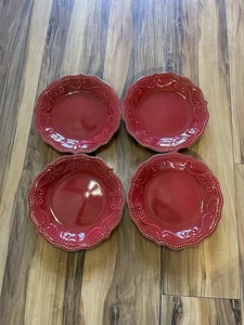 Poineer Woman Paige rot Perlen gewellter Rand Salatteller 4er Set - Bild 1 von 9