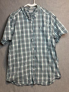 Columbia Mens Large Short Sleeve Outdoor Button Up Shirt Blue White plaid - Picture 1 of 6