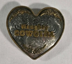 Wages Silver Belt Buckle Custom Naughty Cowgirl Womens Heart Floral Gold Wage's - Picture 1 of 24