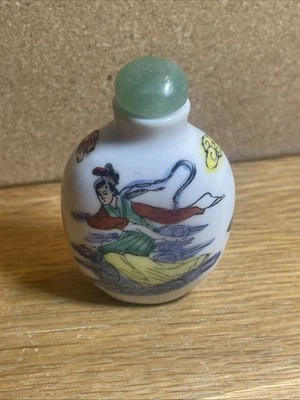 Botella de tabaco tapón de jade pintado a mano porcelana china antigua muy fina firmada Foto 1 de 4