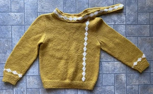 Vintage 60s 70s Hand Knit By Maxine Pawol Sweater Yellow White VTG Pullover - Picture 1 of 20