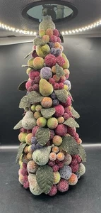 Vtg FAUX Sugared Beaded Frosted FRUIT Topiary CHRISTMAS Tree - Picture 1 of 3