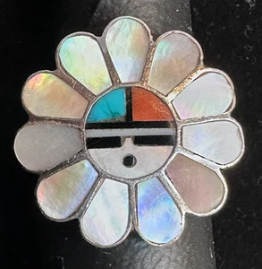 Sadie & Morris Laahte signierter Zuni Sunface Sterlingsilber Ring, Vintage, 6 3/4 - Bild 1 von 7