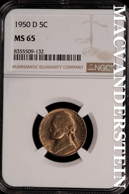 1950-D Jefferson Nickel - NGC MS 65 - Brilliant Unc  No Reserve  #SLi195 - Image 1 of 2