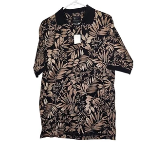 Van Heusen NWT Vintage Mens Small Floral Leaf Print Short Sleeve Polo Shirt - Picture 1 of 7