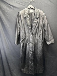 Vintage Donna Pelle Ledermantel Damen Medium Schwarz Lang Trenchcoat 90er - Bild 1 von 12
