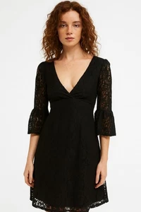 Michael Stars Black Lace Midi Dress Sz 1 Fit and Flare  - Picture 1 of 7