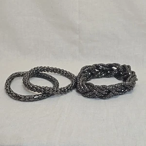 Juego de 3 Brazaletes Tejidos y Malla Gunmetal Rocker Chic Punk Gótico Motociclista Boho - Imagen 1 de 7