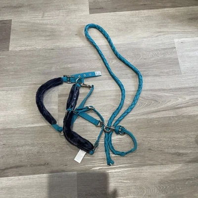 Teal And Grey Cob Size Headcollar And Leadrope. New Condition - Image 1 of 3