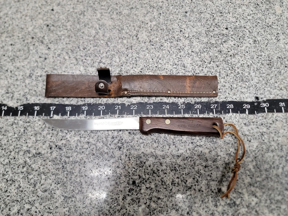Cuchillo Filete Pescado Profesional Borde Diamante Imperial De Colección Funda De Cuero EE. UU. Foto 1 de 4