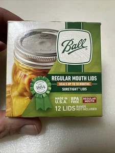 1 BOX 12ct ORIGINAL BALL Normale Öffnung Einmachglas Deckel NEU VERSIEGELT 12 GESAMTDECKEL - Bild 1 von 3