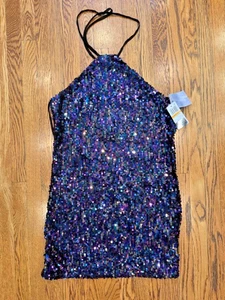 New Years Eve Cocktail Blue Sequin Sparkle Dress Womens Size S New - Picture 1 of 9