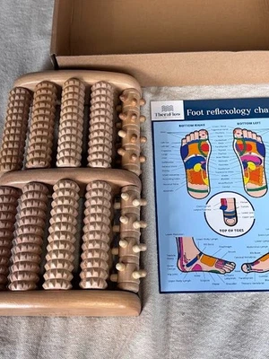 TheraFlow Large Dual Foot Massager Roller Wooden Reflexology Acupressure  Chart - Image 1 of 4