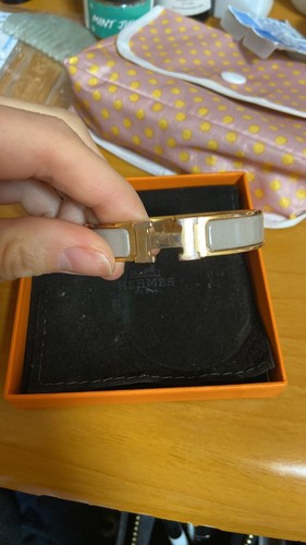 Bracciale HERMÈS H Clic Clac Smalto Grigio Placcato Oro Made In France con Scatola