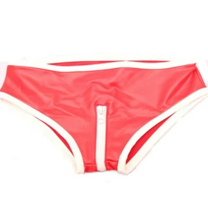 Lady Spandex Faux Latex Pantie Briefs Zip Crotchless Underwear Sexy Mid Rise - Picture 1 of 11